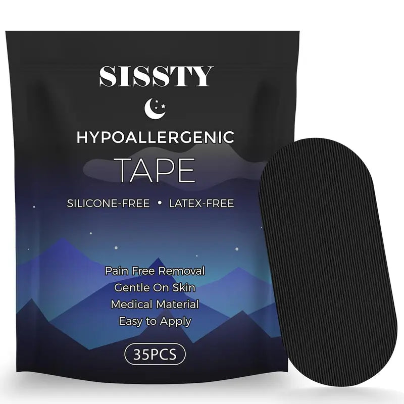 SISSTY Snore Mouth Tape, 35 Strips 1-Month Supply, Black Gentle Cotton Adhesive Sports Tape, Hypoallergenic Latex-Free Skin-Like Stretch Sleep Aid Supplies That Helps Keep Mouth Closed for Sleep or Exercise Relief