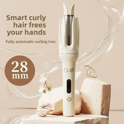 28mm Ceramic Curling Wand - Fully Automatic Electric Rotary Curler, 220°C Quick Natural Curls, No Heat Damage, Auto Shut-Off, ABS Comfortable Hair Tool for Date & Work Styling Needs