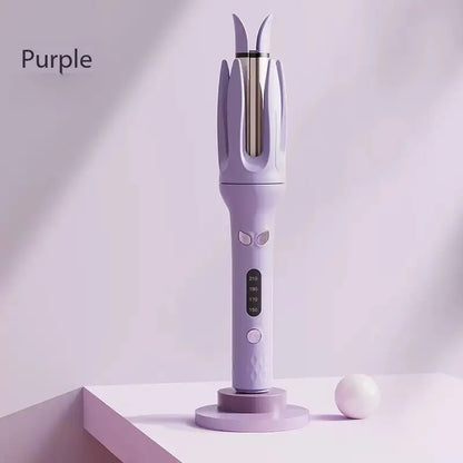 28mm Ceramic Curling Wand - Fully Automatic Electric Rotary Curler, 220°C Quick Natural Curls, No Heat Damage, Auto Shut-Off, ABS Comfortable Hair Tool for Date & Work Styling Needs - Color: Purple